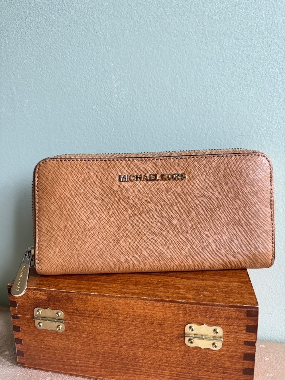 Michael Kors Continental Zip Wallet in Tan